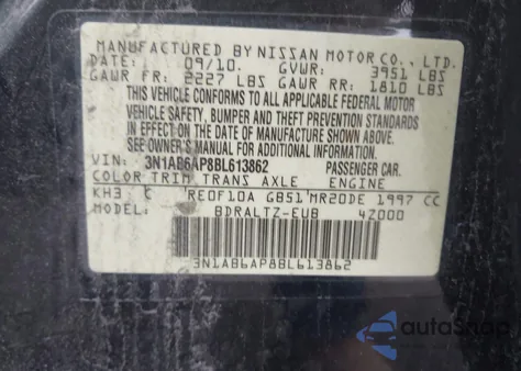 2011 Nissan Sentra 2.0S из США, поврежденный, VIN 3N1AB6AP8BL613862